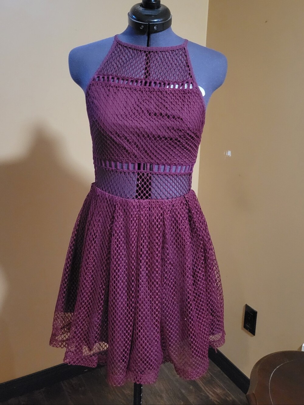 Empyre Burgundy Mesh Halter Dress